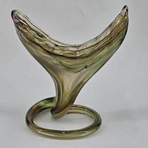 Vintage Sooner MCM Art Glass WHALE TAIL VASE Hand Blown 1960s Coastal